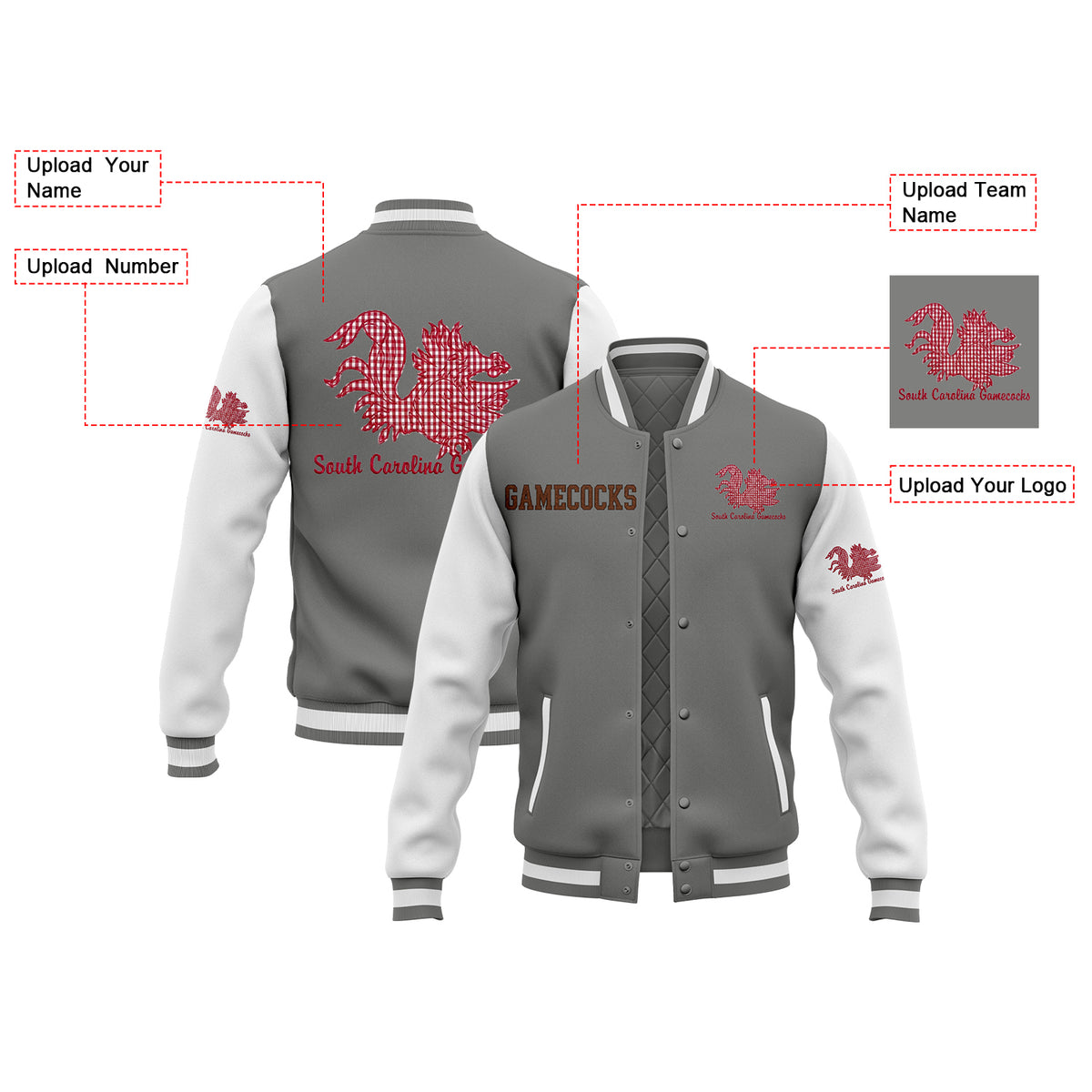 Custom South Carolina Two Tone Glitter Team Mascot Varsity Letterman Team Jacket For Game Day