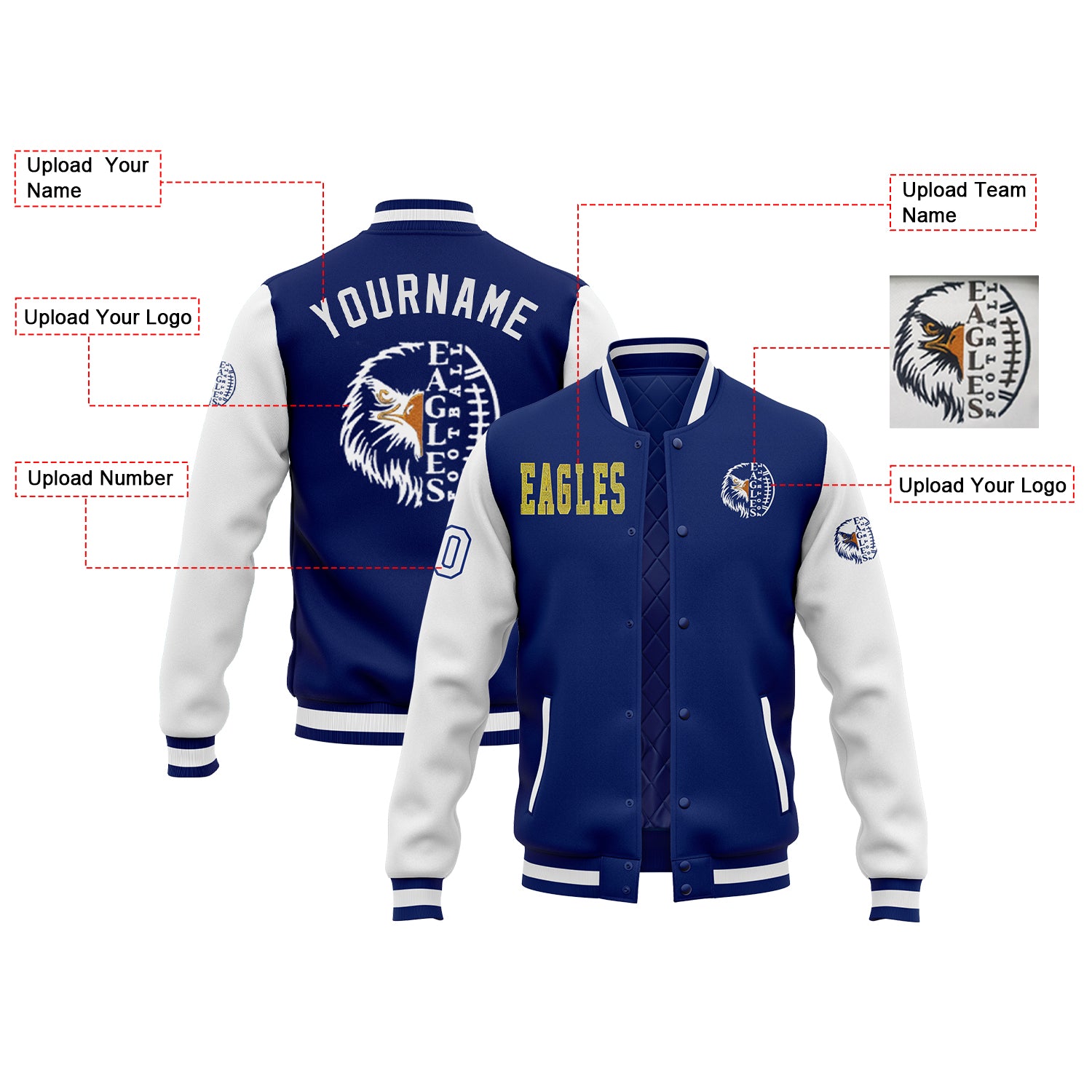 Custom Glitter Embroidered Two Tone Varsity Letterman Team Jacket For Game Day