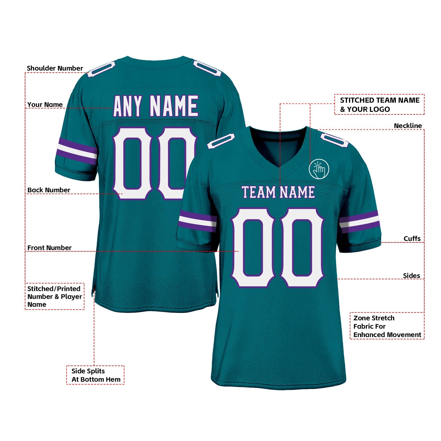 Custom Teal White-Purple Mesh Classic Style Authentic Sports Football Jersey