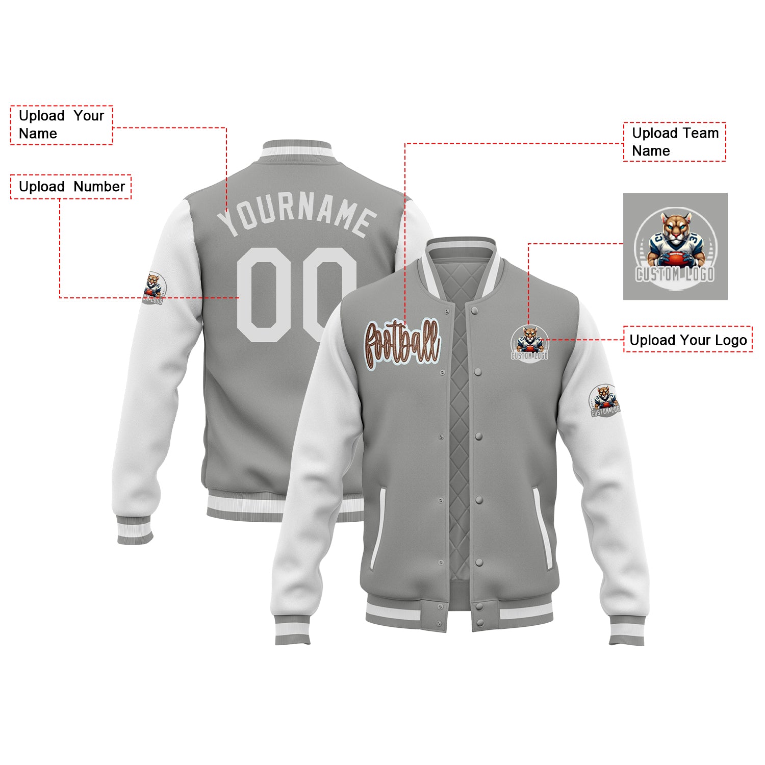Custom Two Tone Glitter Embroidered Varsity Letterman Team Football Game Day Jacket