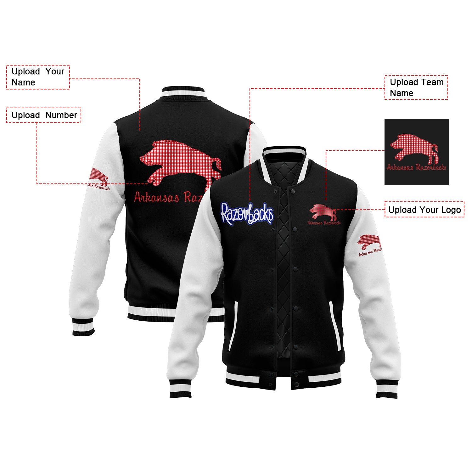 Custom Arkansas Two Tone Glitter Team Mascot Varsity Letterman Team Jacket For Game Day
