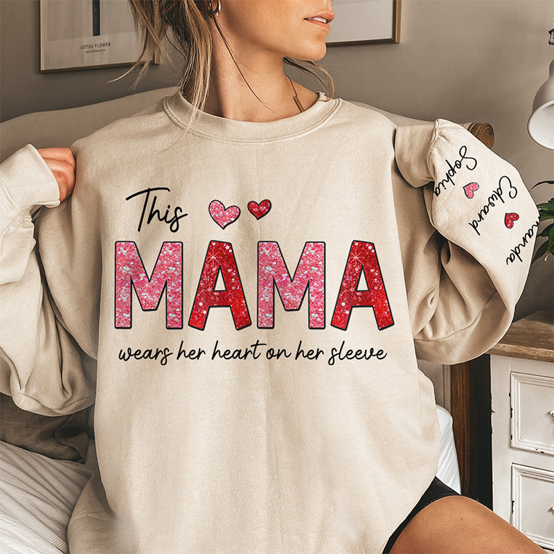 This Abuela Wears Her Heart On Her Sleeve - Family Custom Print Mama Sweatshirt