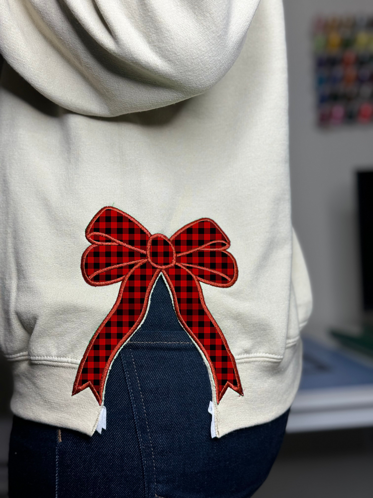 Custom Embroidered Mimi Claus Christmas Bow Embellished Sweatshirt | Christmas Gift for Mom