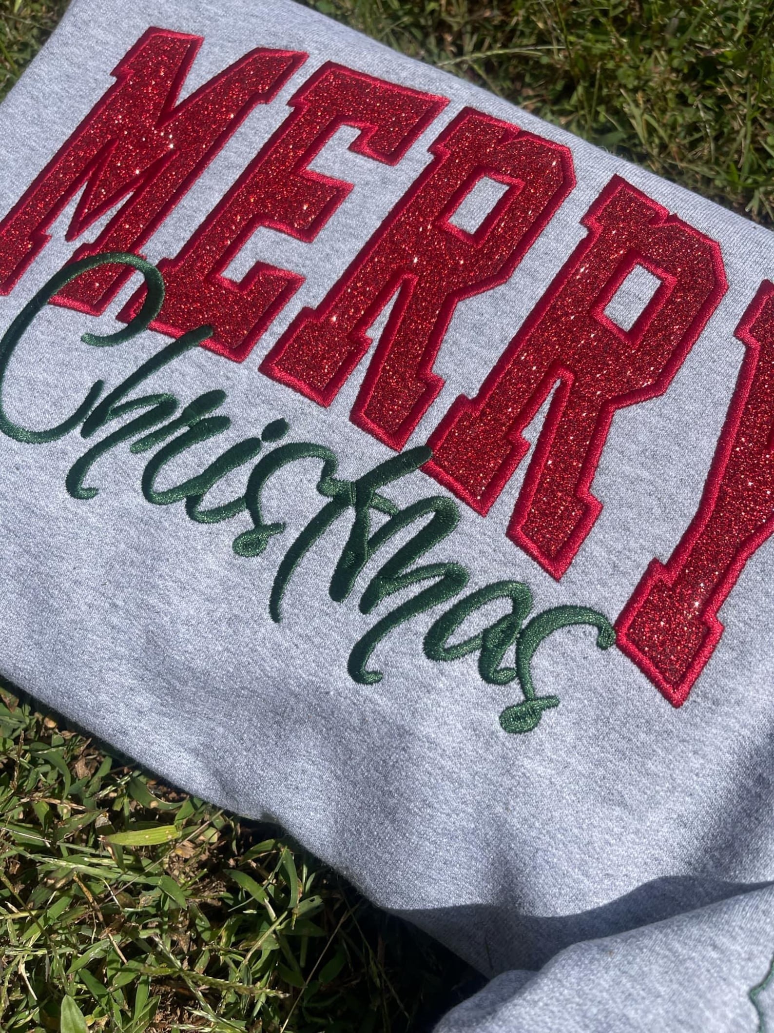 Merry Christmas Glitter Applique Embroidered Sweatshirt