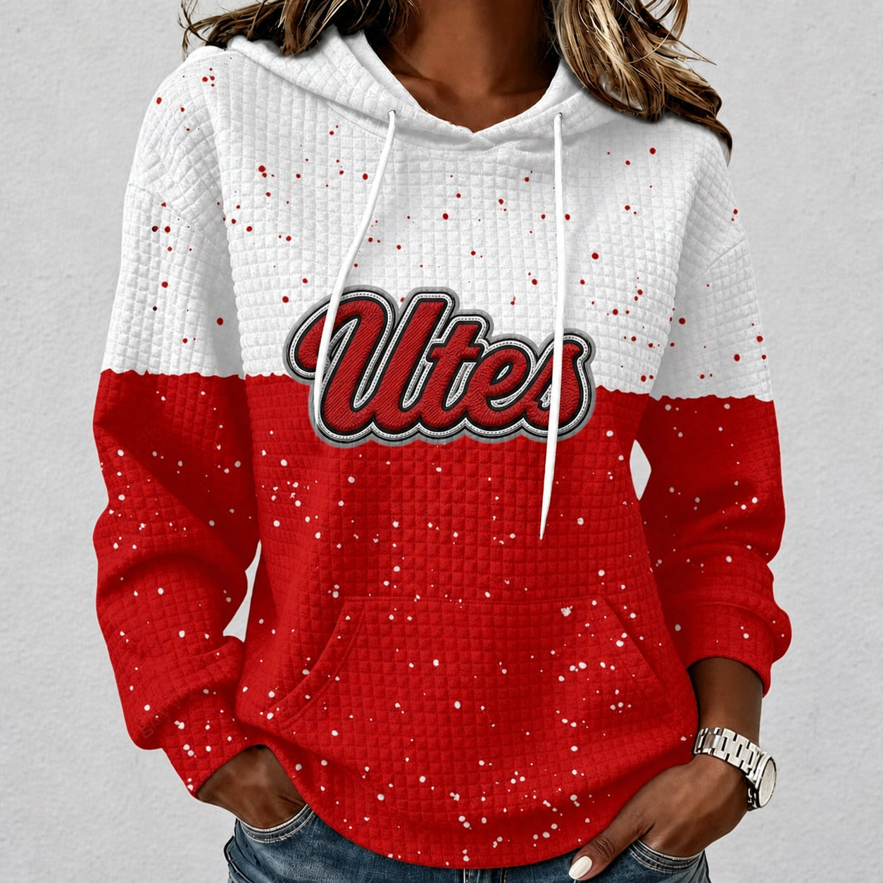 Utah Utes Waffle Hoodie Game Day Spirit Pullover