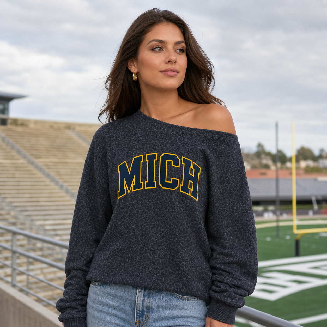 Custom Leopard Off-Shoulder Sweatshirt - Personalized Game Day Spirit Wear