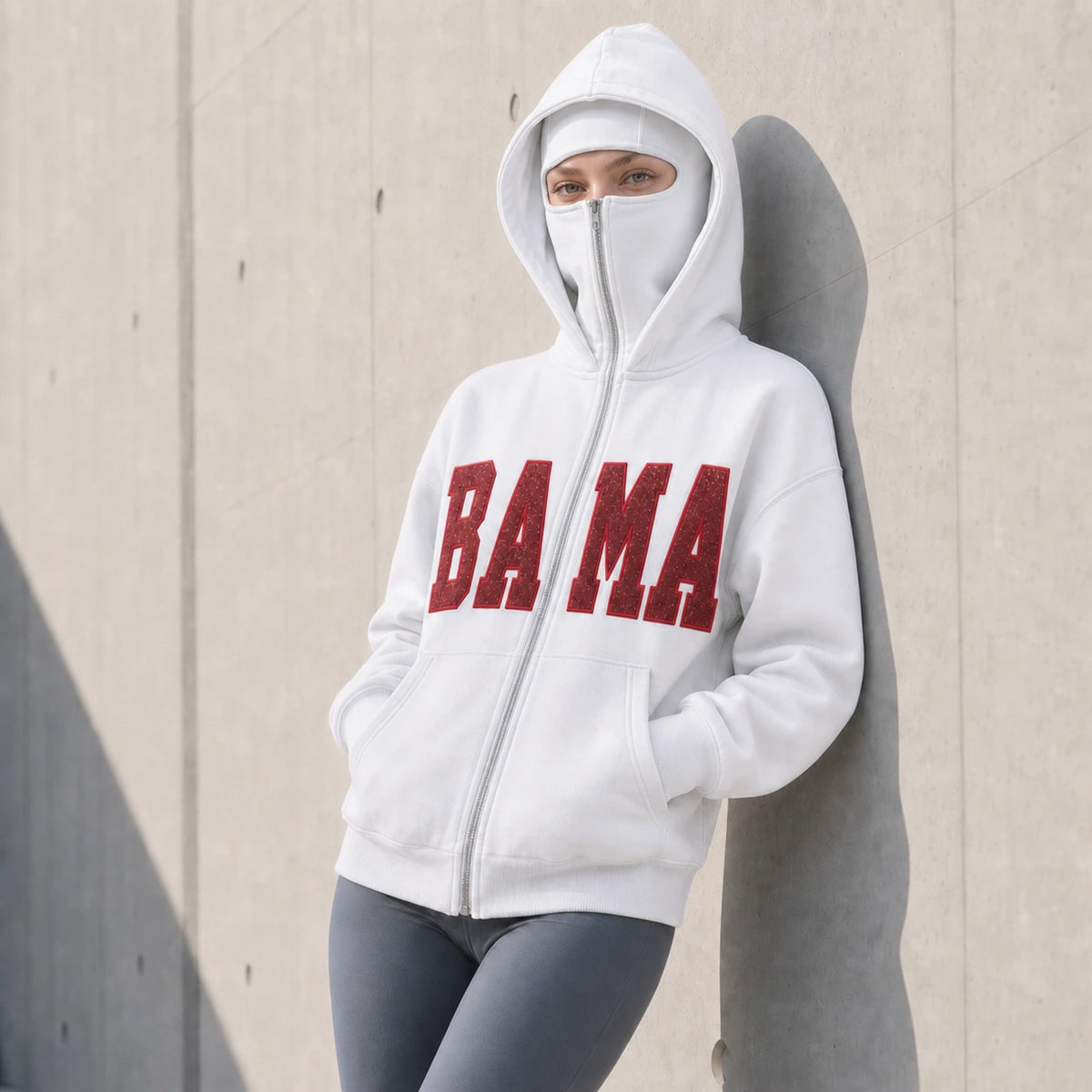 Custom Mascot Glitter Embroidered Mask Zipped Hoodie , Glitter Spirit Team Apparel, Custom Team Gear