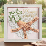 "White Carnation"-Personalized Mom Holding Hands Memorial Shadow Box-Mother's Day Remembrance Frame, In Loving Memory Gift
