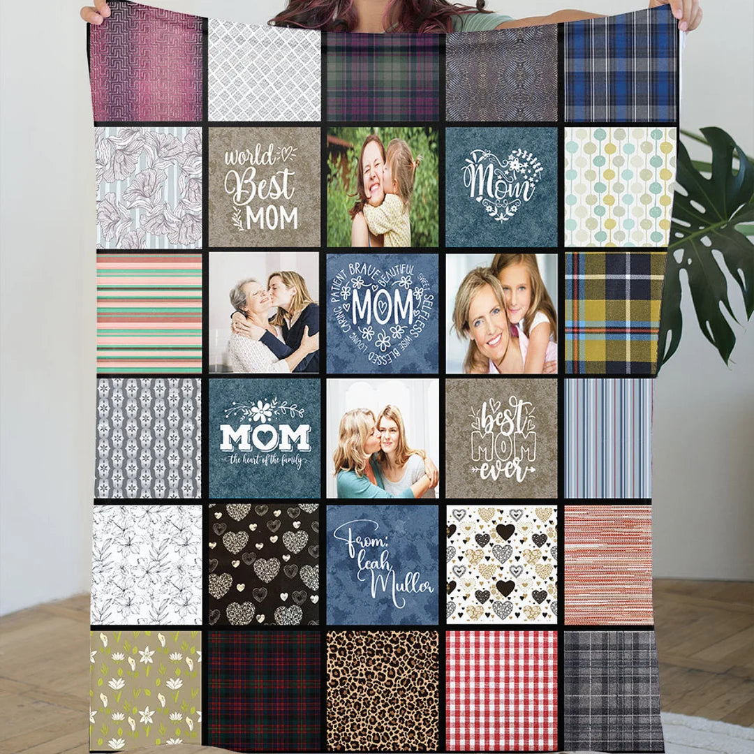 Custom 4 Photos Fleece Blankets Gift for Mom