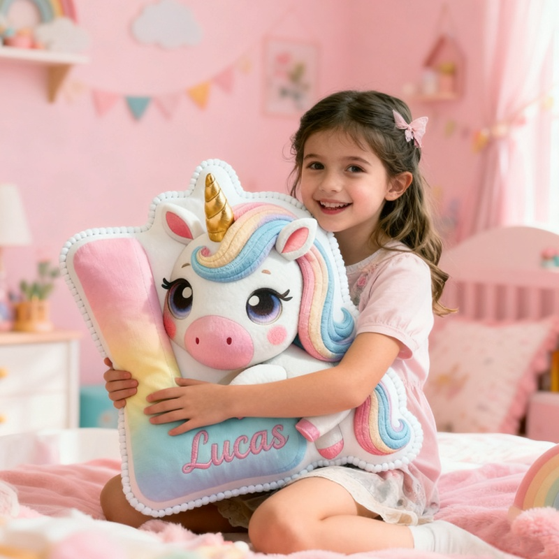 Personalized Cute Pink Unicorn with Name Graphic 3D Print Pillow Christmas Gift for Kids
