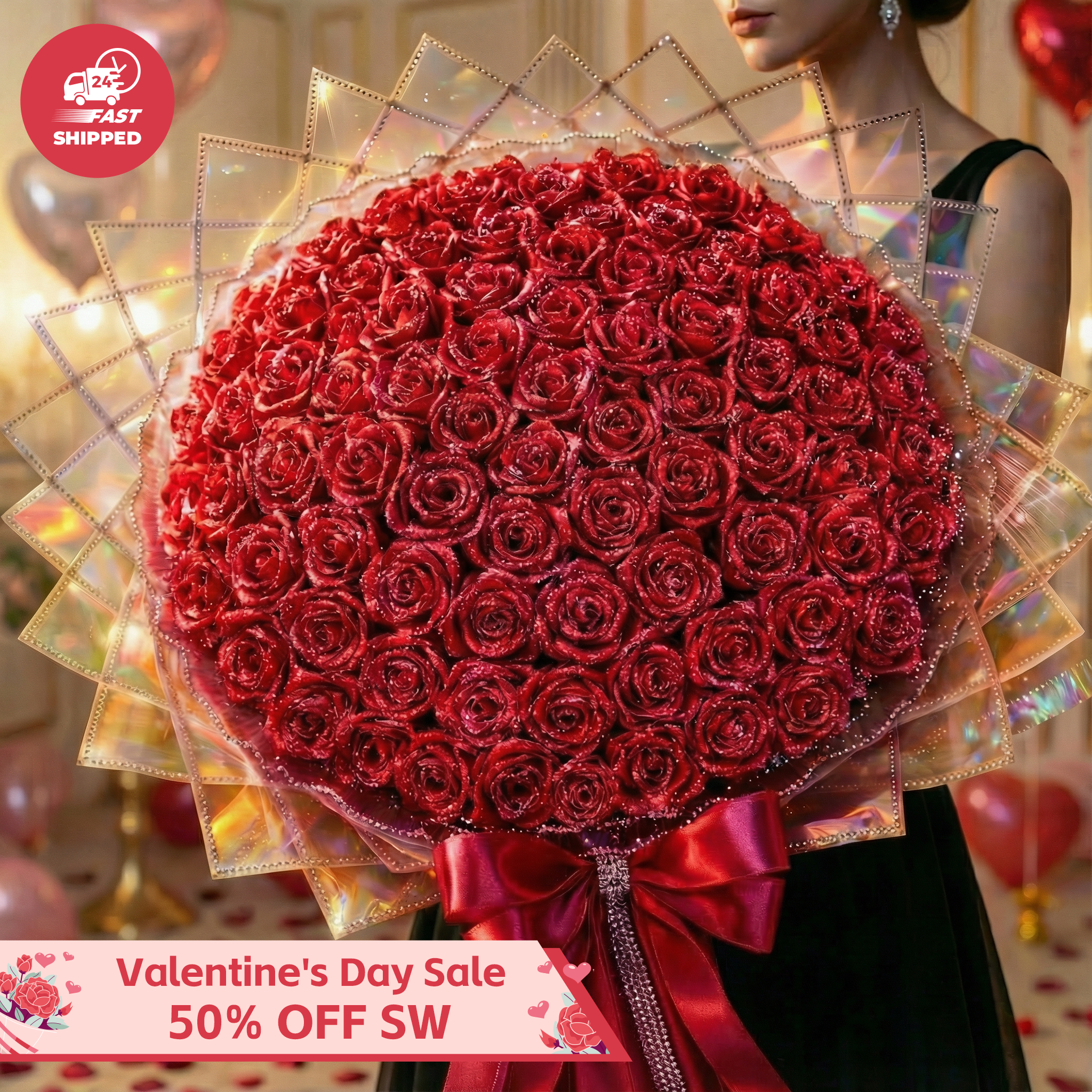 💕Glitter Red Rose Bouquet💕 - An Ideal Expression of Love(Ships Within 24 Hours - Buy More Save More) | Valentines Flower Couple Anniversary Gift