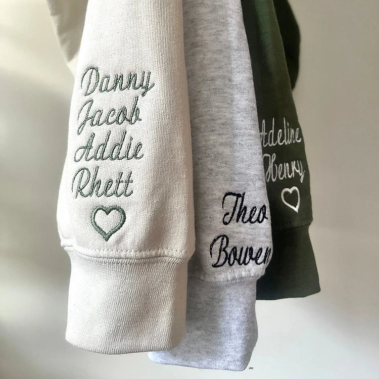 Custom Embroidered Mom Sweatshirt with name on Sleeve | Mother's Day Gift