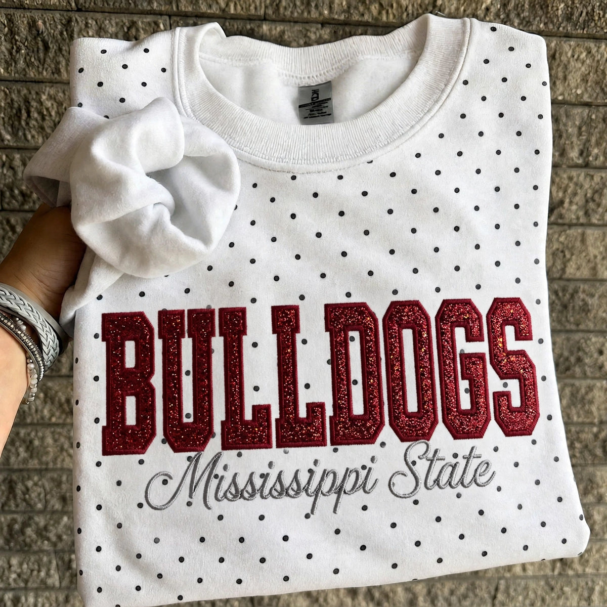 Custom Embroidered College Team Glitter Vinyl Polka Dot Sweatshirt - Game Day Best Gear | Sports Lover Gift