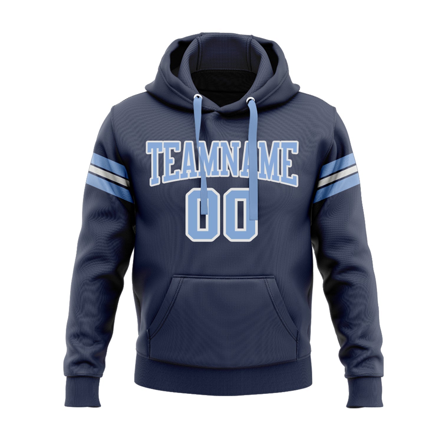Custom Navy Light Blue-White Personalized Sports Team Embroidered Pullover Hoodie