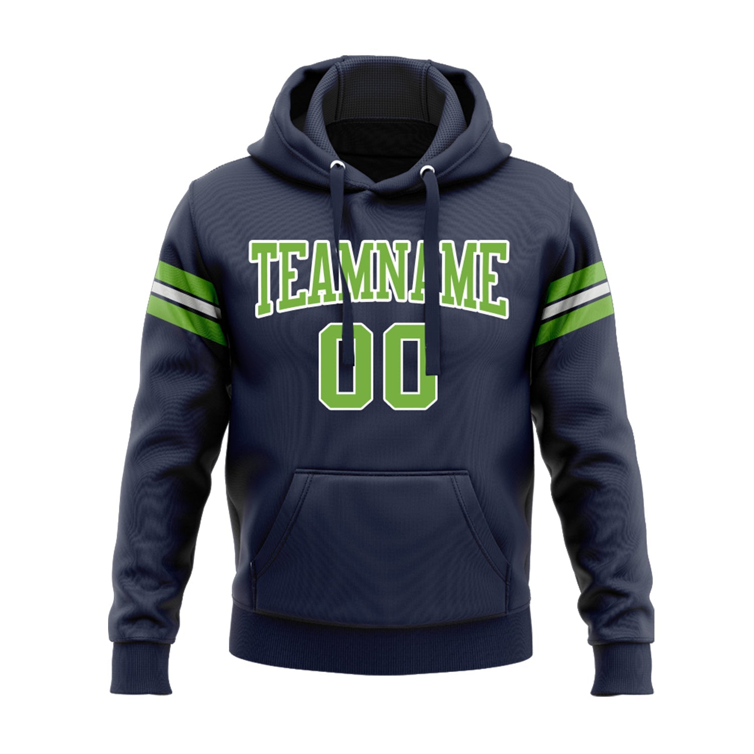 Custom Navy Neon Green-White Personalized Sports Team Embroidered Pullover Hoodie