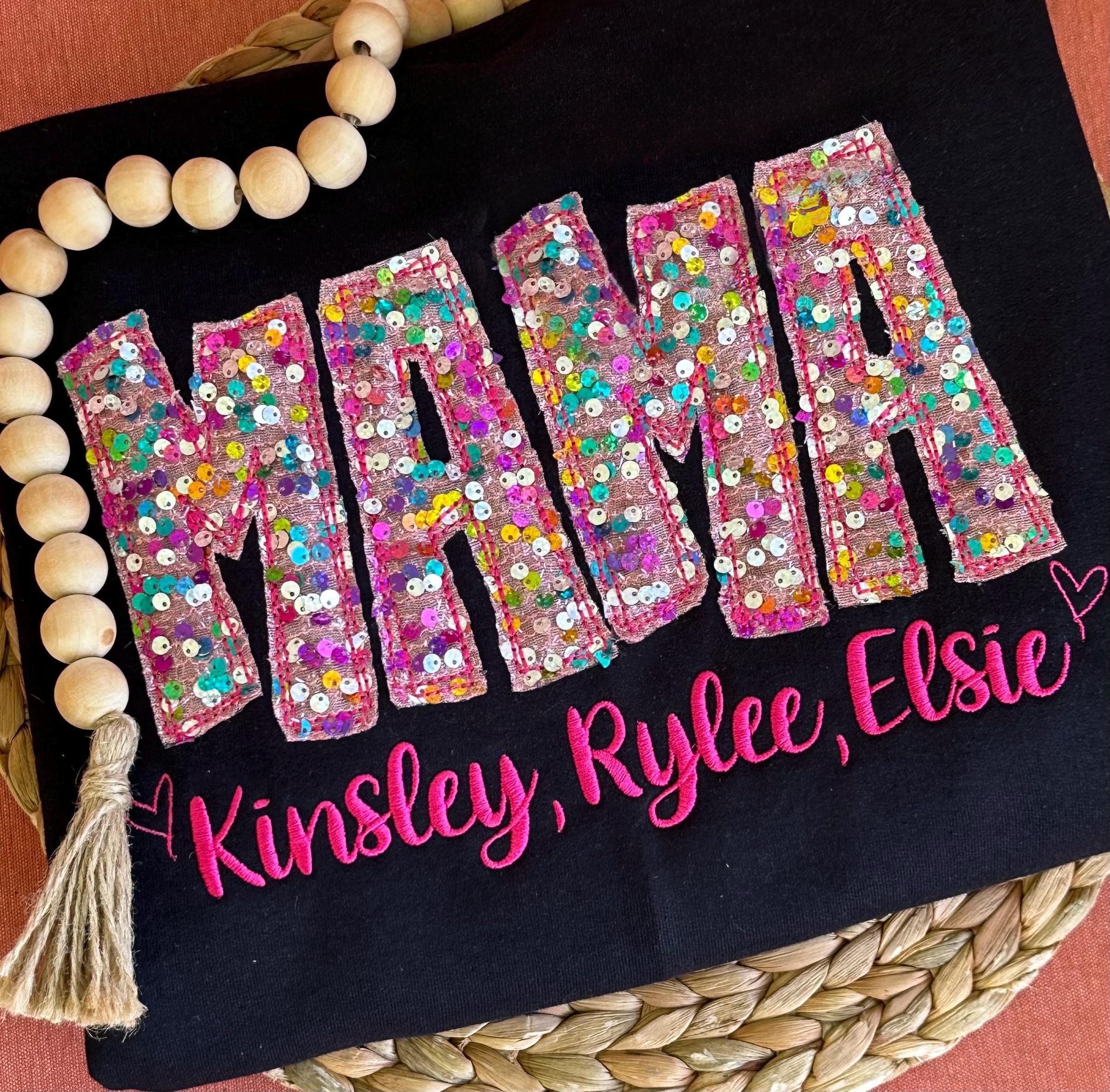 Multicolor Sequins Custom Embroidered Mama T-Shirts, Sweatshirts, Hoodies For Mom