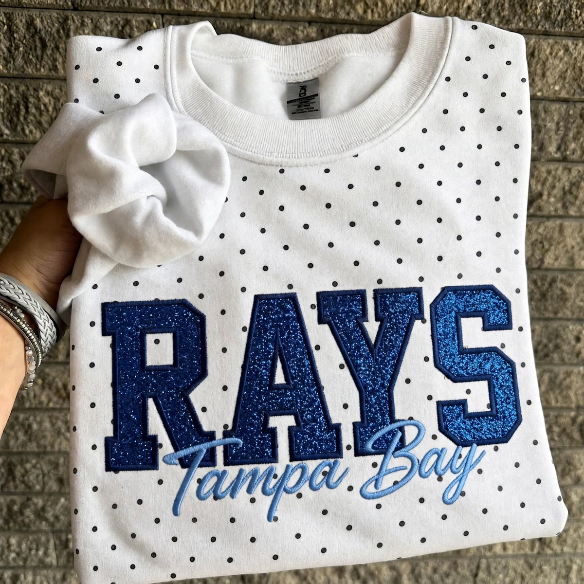 Custom Embroidered Baseball Team Glitter Vinyl Polka Dot Sweatshirt - Game Day Best Gear | Baseball Lover Gift