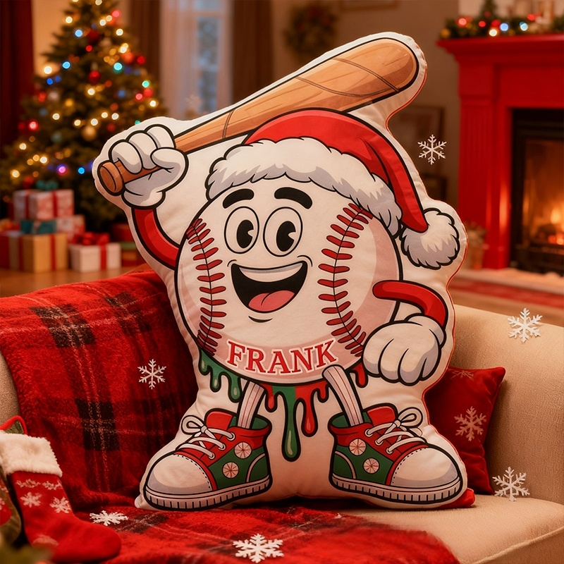 Personalized Christmas Baseball Pillow with Custom Name Design