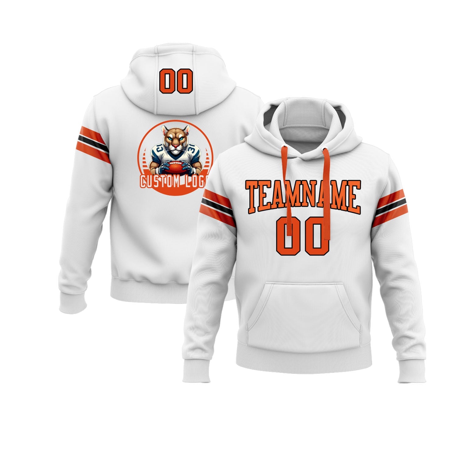 Custom White Orange-Black Personalized Sports Team Embroidered Pullover Hoodie