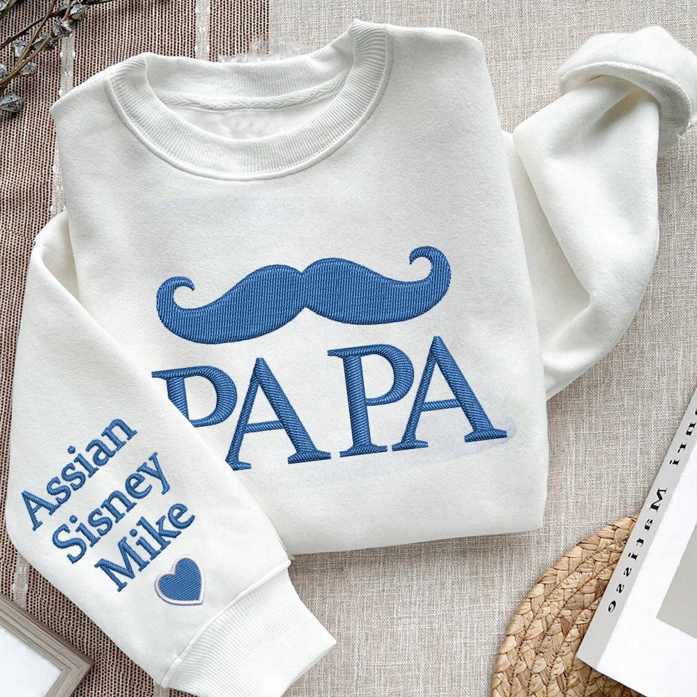 Custom Beard Papa Embroidered Sweatshirt Hoodie With Kids Names For Father's Day
