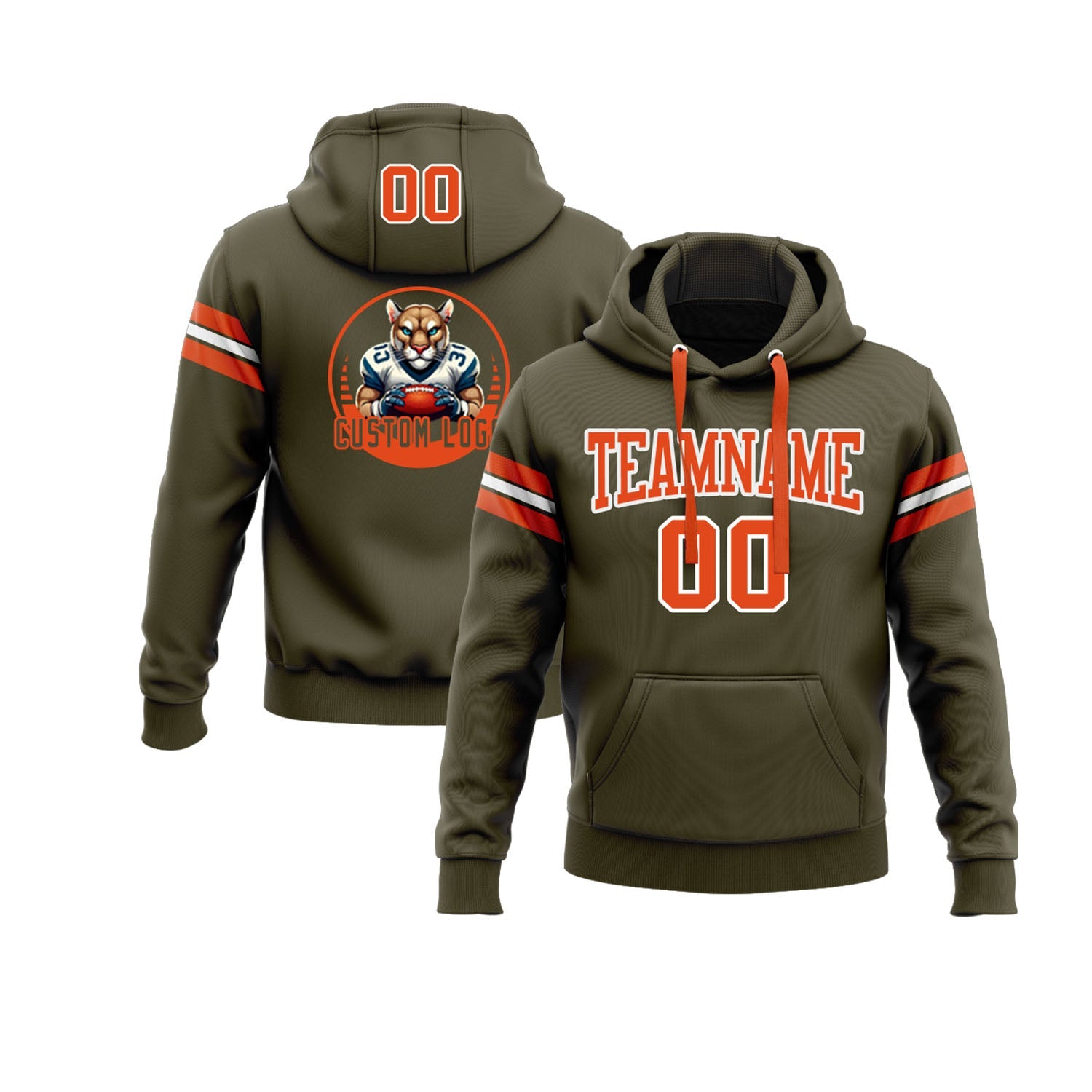 Custom Olive Orange-White Personalized Sports Team Embroidered Pullover Hoodie