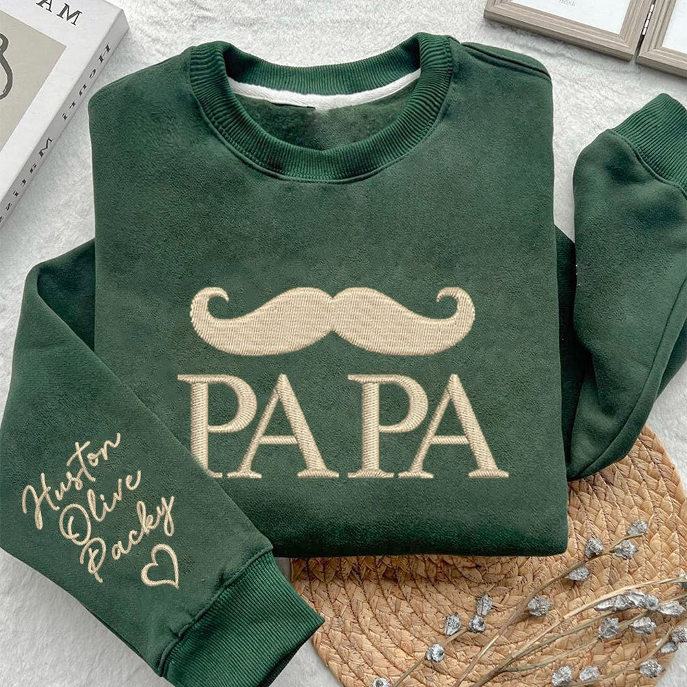 Custom Beard Papa Embroidered Sweatshirt Hoodie With Kids Names For Father's Day