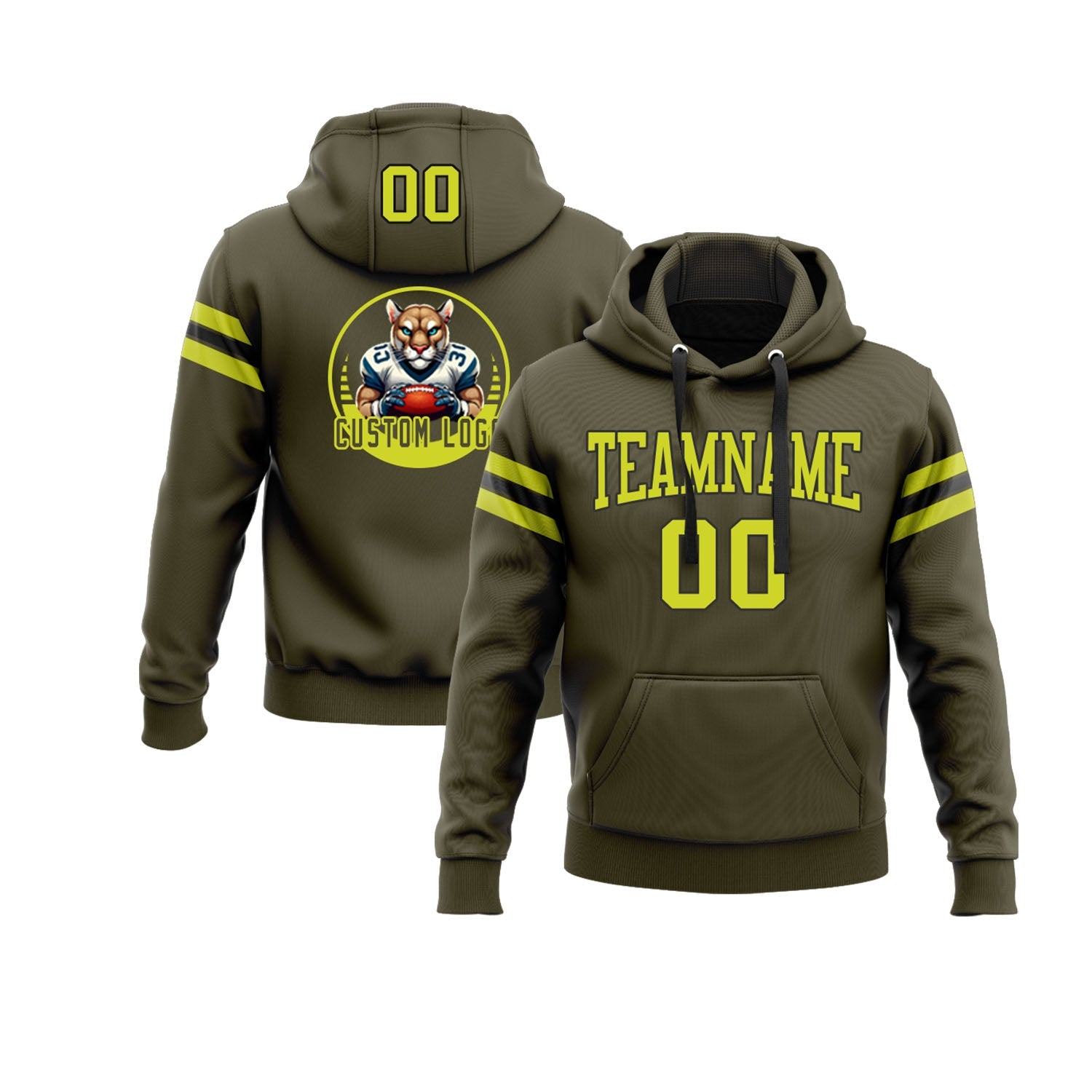 Custom Olive Neon Yellow-Black Personalized Sports Team Embroidered Pullover Hoodie