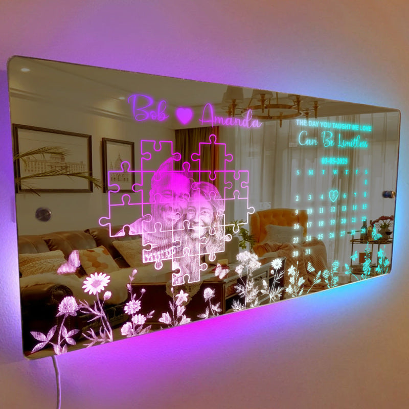 Custom Valentine's Day Photo Puzzle Mirror Light Customized Date Memorial Gifts | Couple Anniversary Gift