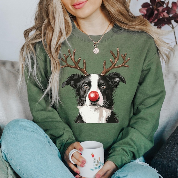Custom Christmas Dog Photo Sweatshirt, Funny Dog Reindeer Sweatshirt | for Pet Lovers