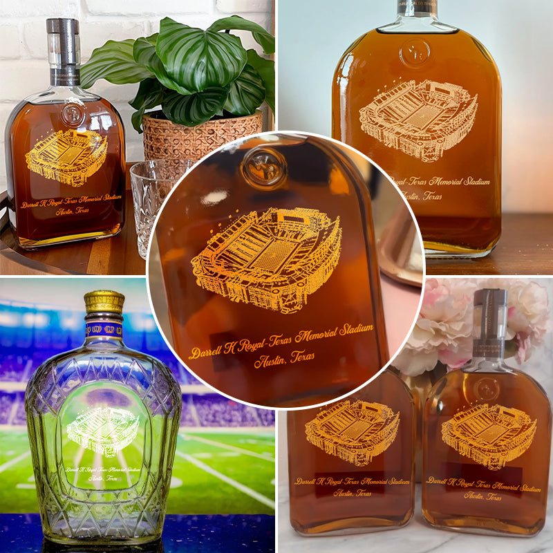 Custom Darrell K Royal-Texas Memorial Stadium Whiskey Bottles-Gifts For Sports Lovers