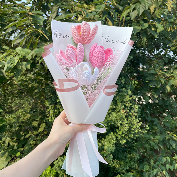 Crochet Flowers Bouquet Handmade, Mother's Day Gift, Tulip for Anniversary