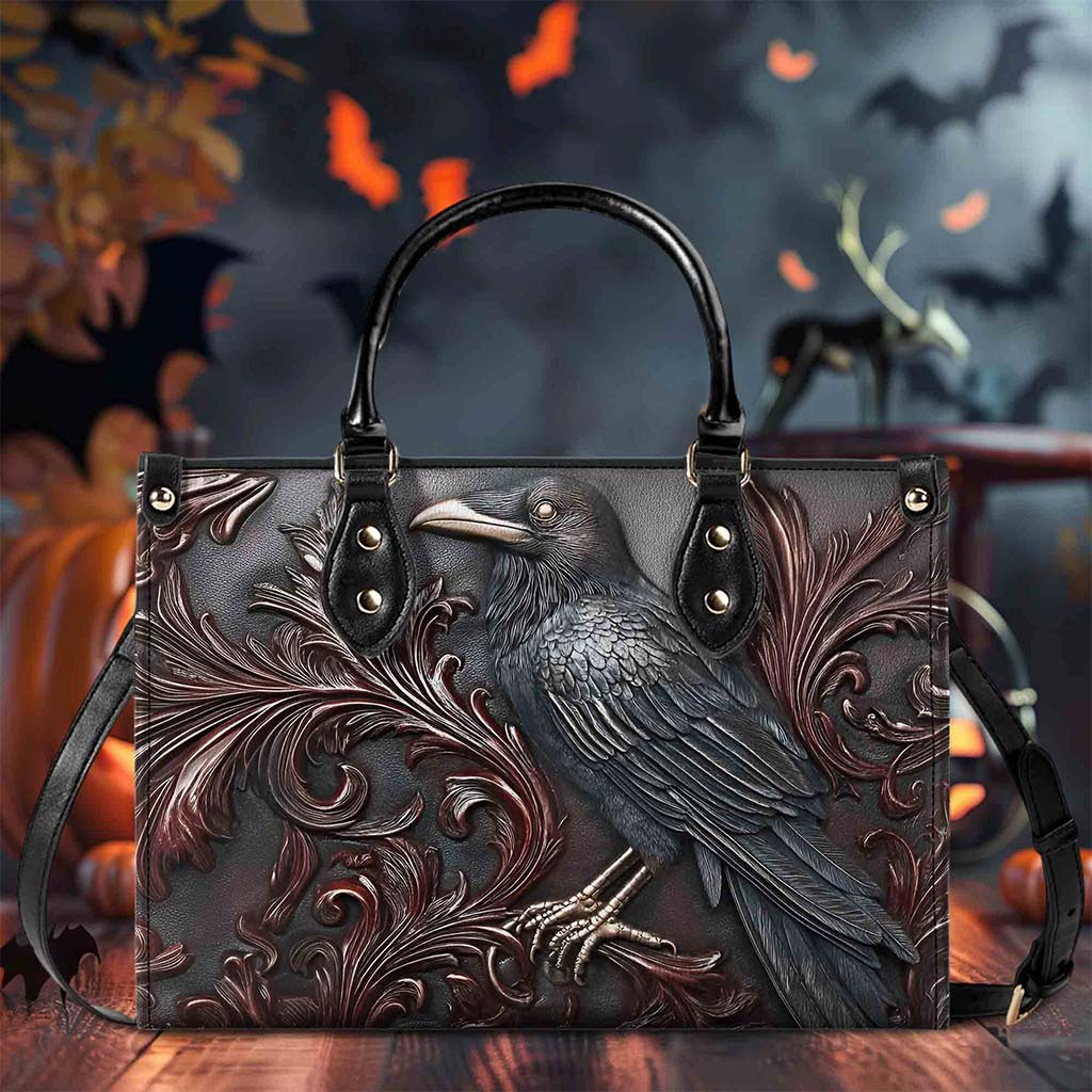 Goth Crow Pu Leather Handbag, Gothic Raven Bags Halloween