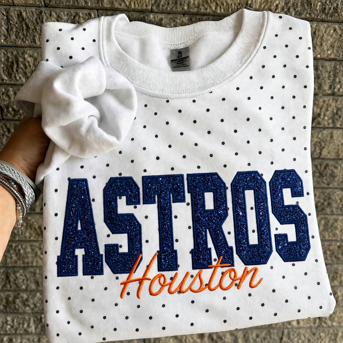 Custom Embroidered Baseball Team Glitter Vinyl Polka Dot Sweatshirt - Game Day Best Gear | Baseball Lover Gift
