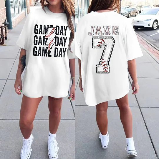 Custom Game Day Mom Baseball/Softball/Football Tee, Child Name & Number Game Season Shirt, Game day Sports Mama Tee