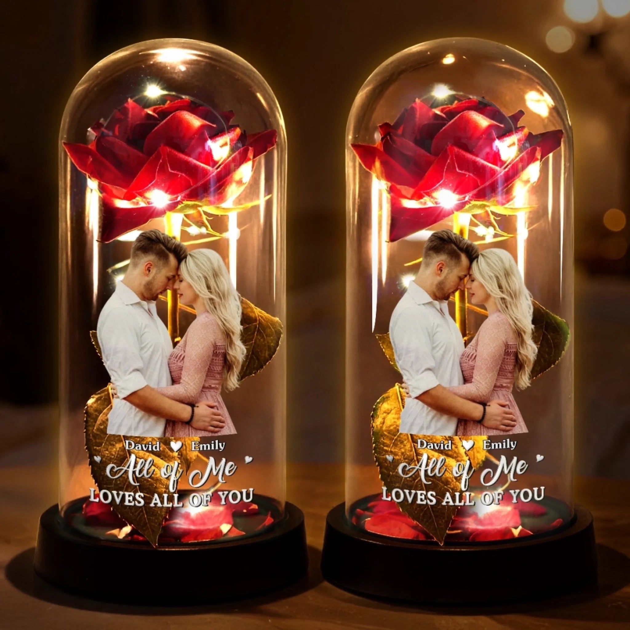Custom Photo Light Up Eternal Rose In Glass Dome - Personalized Anniversary Wedding Gifts- You Light Up My World