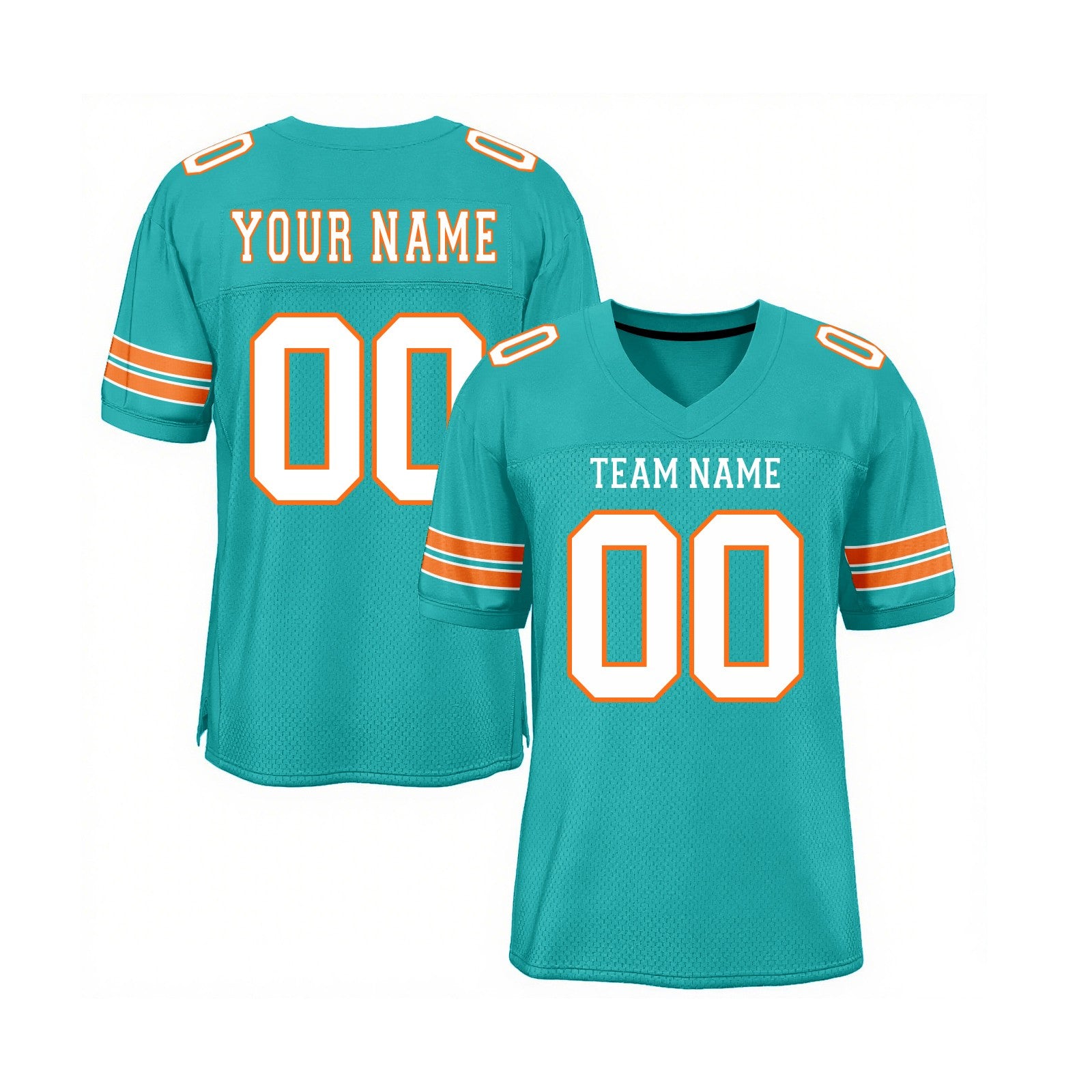 Custom Aqua White-Orange Mesh Classic Style Authentic Sports Football Jersey