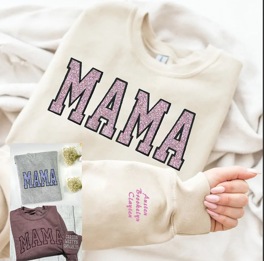 Custom Embroidered Applique Glitter Mama Sweatshirt | Mother's Day Gift