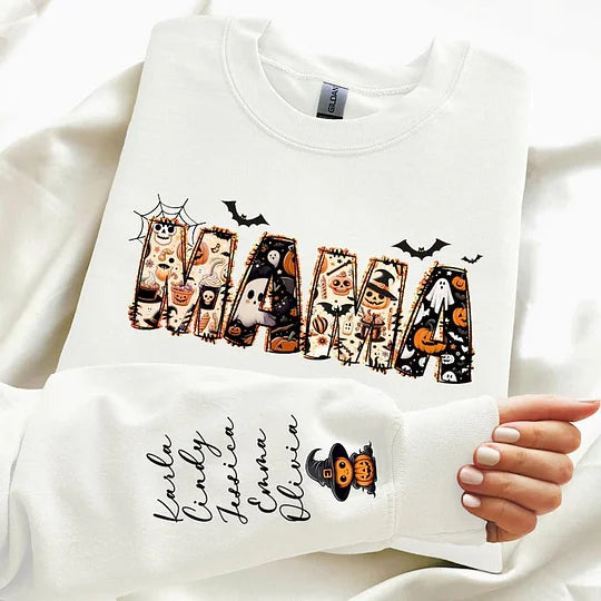 Personalized Halloween Spooky Mama Sweatshirt Gift for Mom with Kids Names