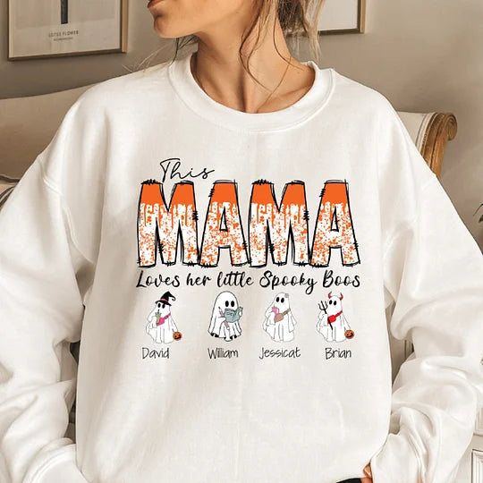 Custom Personalized This Mama Loves Her Little Boos Sweatshirt With Kids Name | Spooky Season Halloween Mama Gift