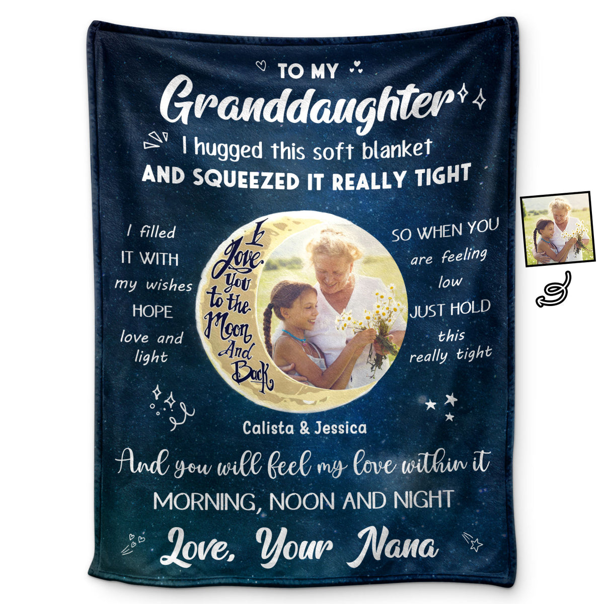 Custom Photo Blanket To The Moon & Back - Gift For Mom, Grandmom