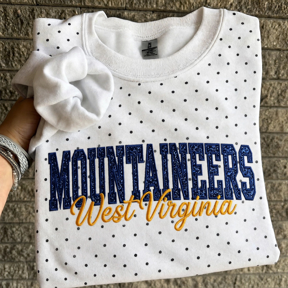 Custom Embroidered College Team Glitter Vinyl Polka Dot Sweatshirt - Game Day Best Gear | Sports Lover Gift
