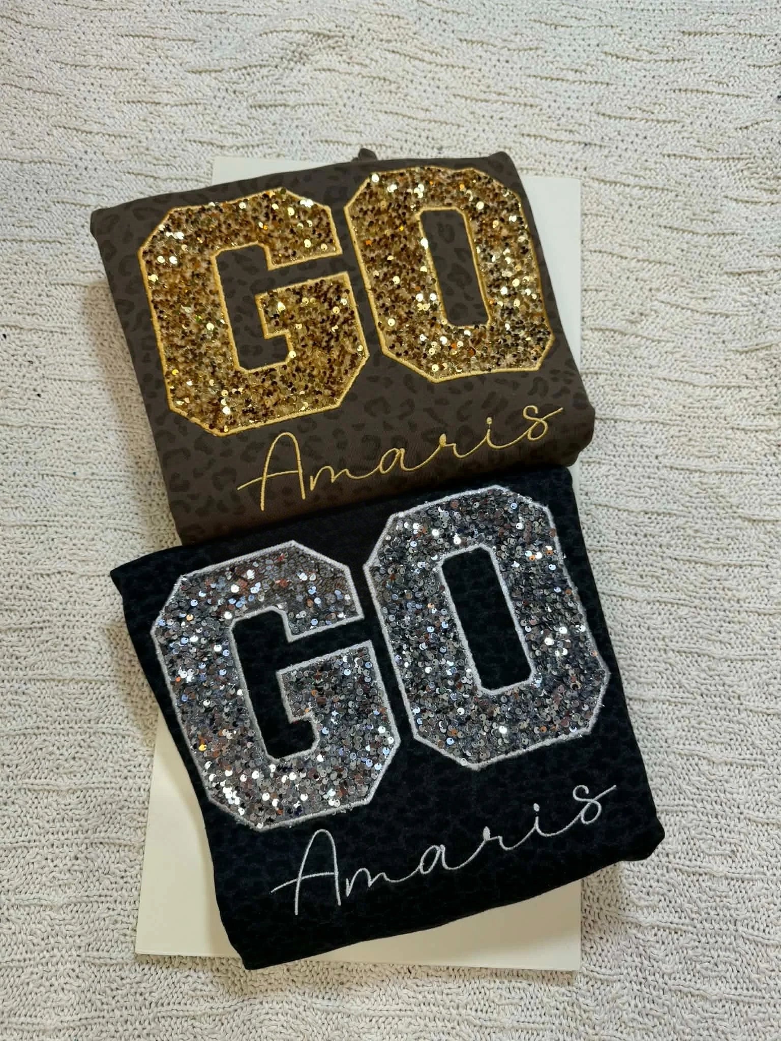 Custom Game Day ''GO'' Sweatshirt – Sequin Varsity Letter Camo Tee | Gifts for Sports Mom