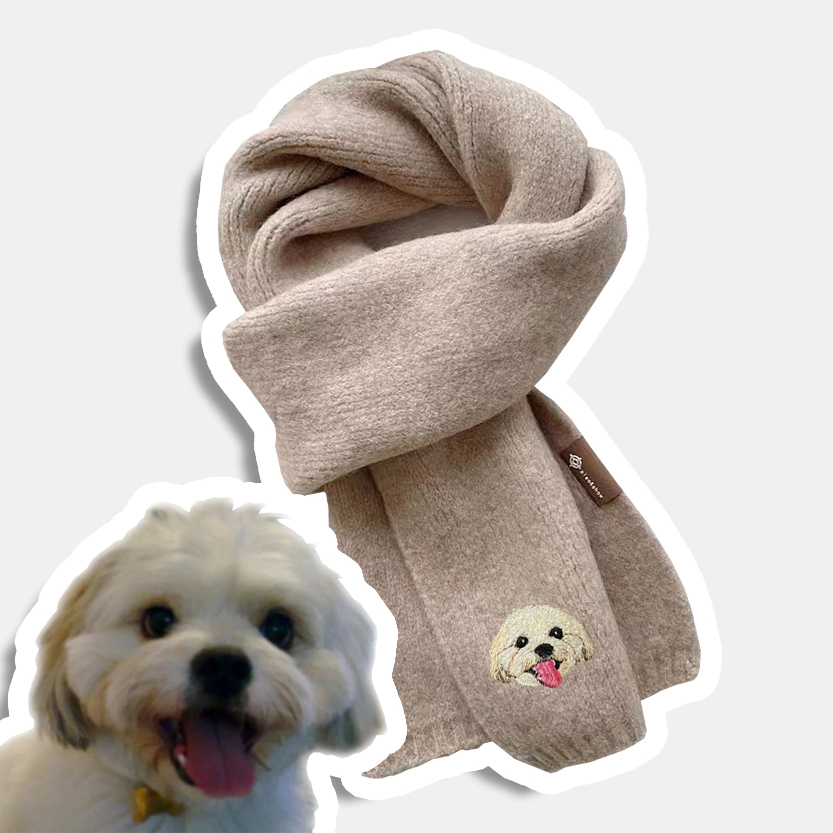 Custom Embroidered Pet Portrait Woven Scarf | Gift For Pet Lovers
