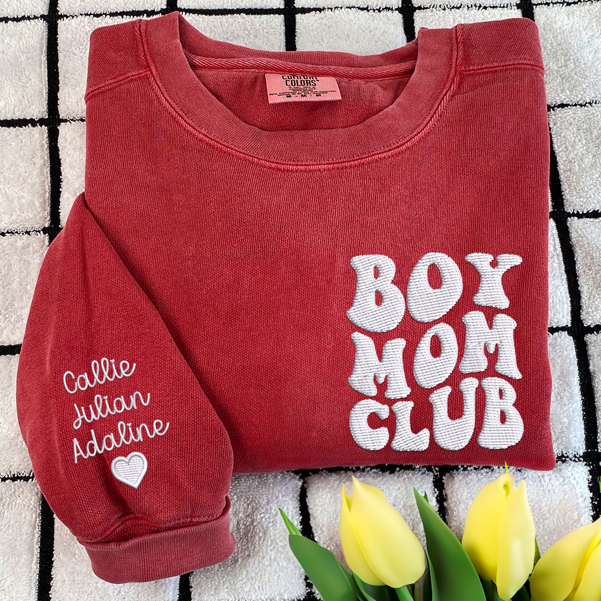 Custom Embroidered Boy Mom Club Sweatshirt Personalized Mother's Day Gift for Mom High-Quality Embroidery | Mother's Day Gift