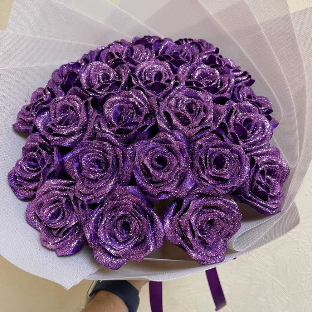 💕Glitter Lavender Rose Bouquet💕 - An Ideal Expression of Love(Ships Within 24 Hours - Buy More Save More) | Valentines Flower Couple Anniversary Gift