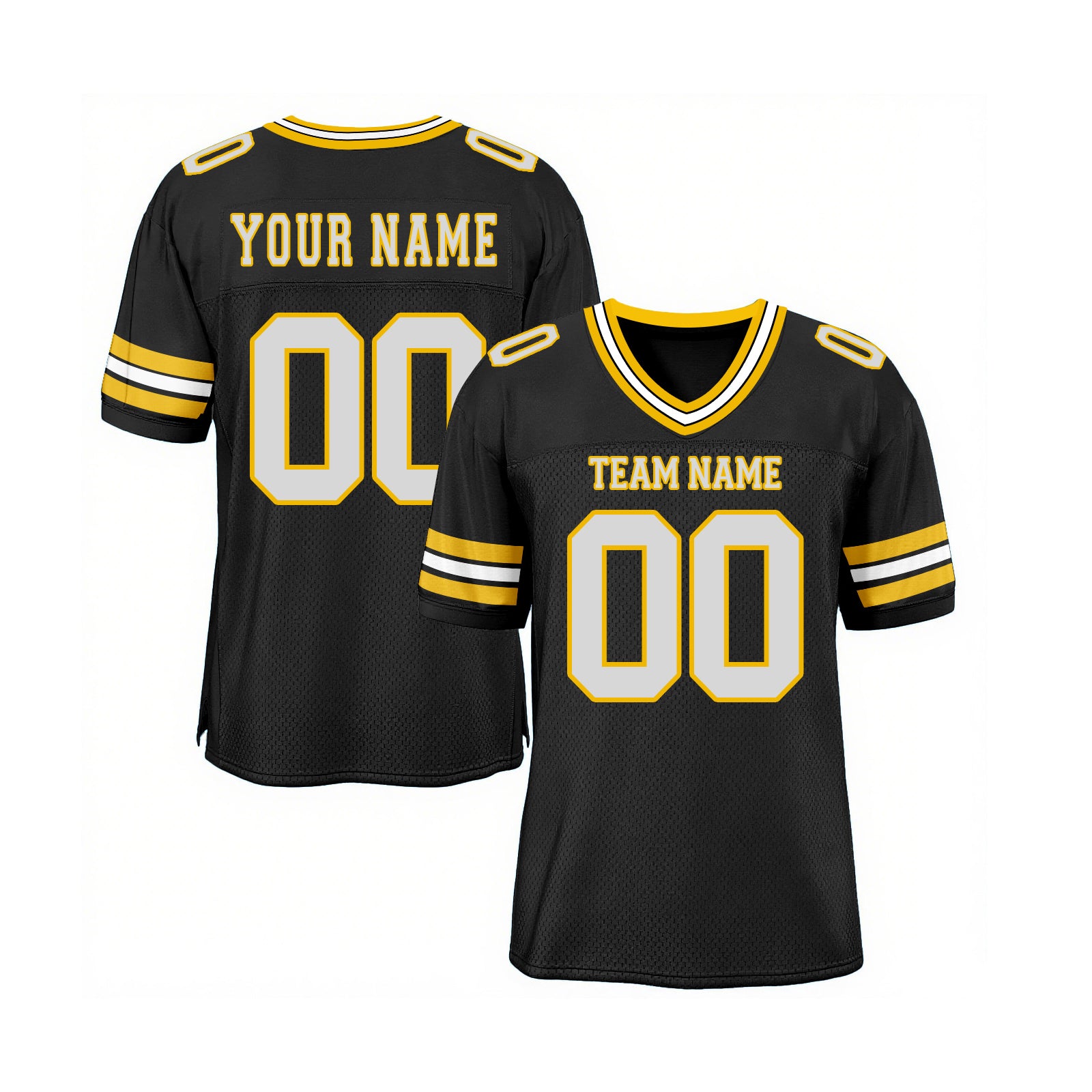 Custom Black White-Gold Mesh Classic Style Authentic Sports Football Jersey