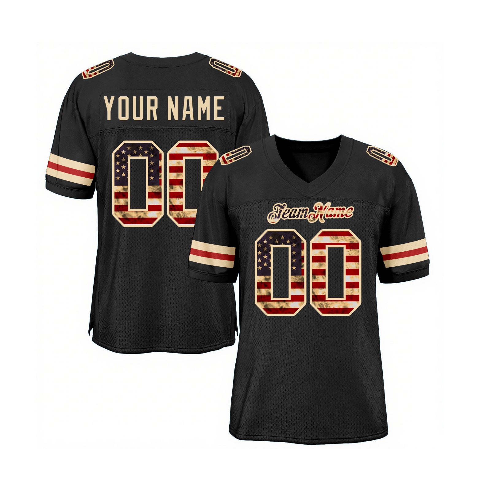 Custom Black Vintage USA Flag-Cream Mesh Classic Style Authentic Sports Football Jersey