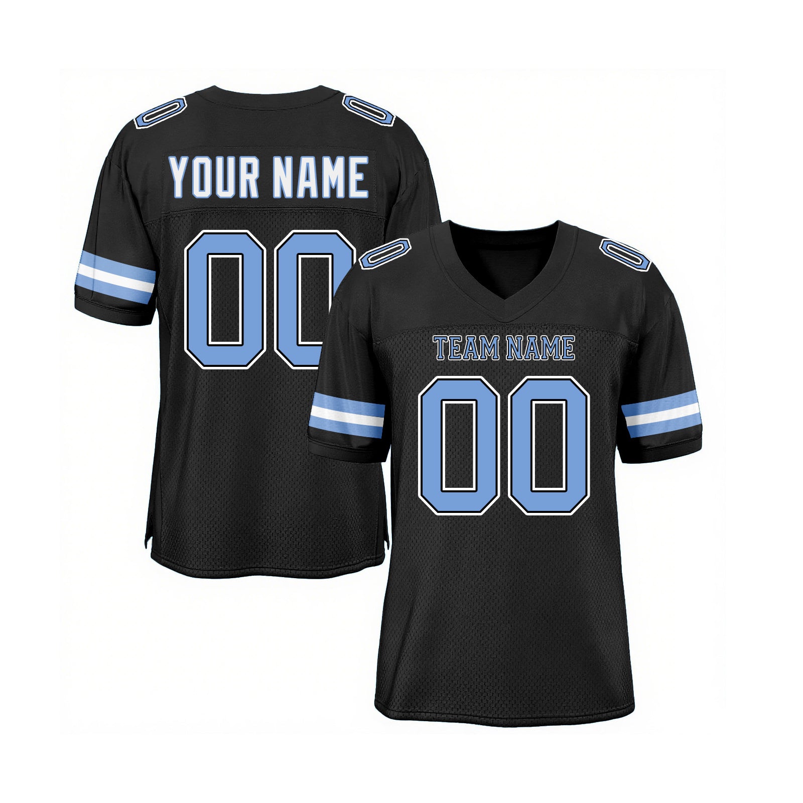 Custom Black Light Blue-White Mesh Classic Style Authentic Sports Football Jersey
