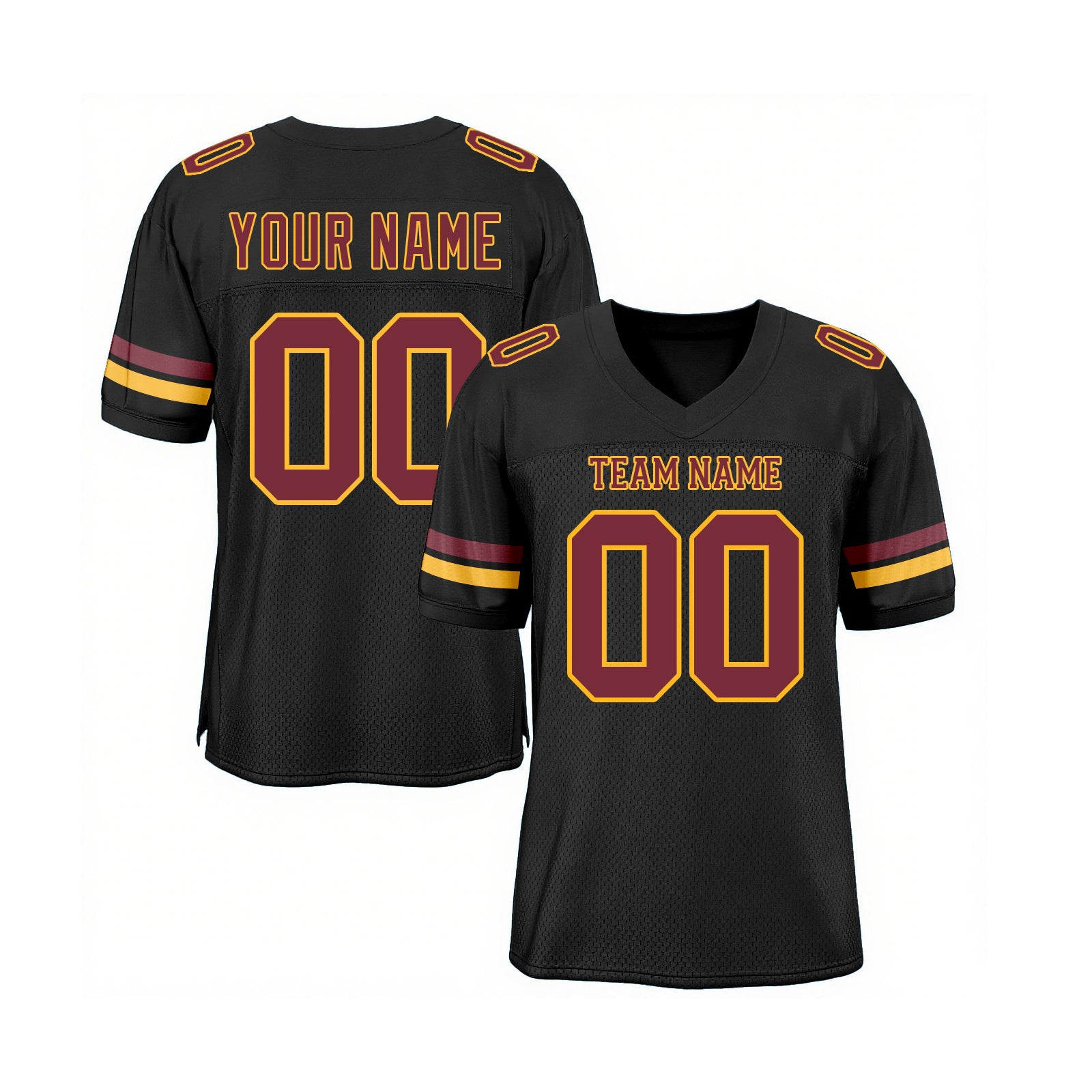 Custom Black Burgundy-Gold Mesh Classic Style Authentic Sports Football Jersey