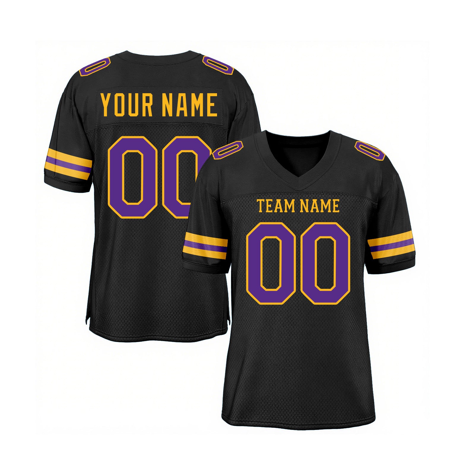 Custom Black Purple-Gold Mesh Classic Style Authentic Sports Football Jersey